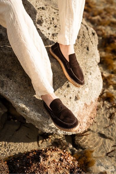 Minoa Kahve Loafer Süet Deri Espadril